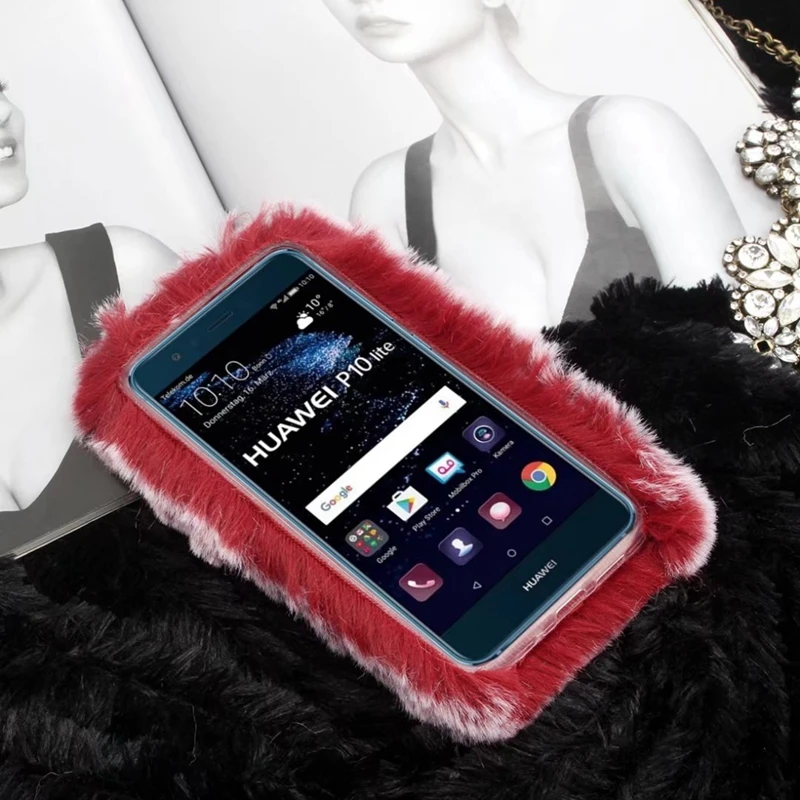 Furry Plush sFor Coque Huawei P10 Lite Case Huwawei Soft Silicon Hairy Back Cover For Capinha Etui |