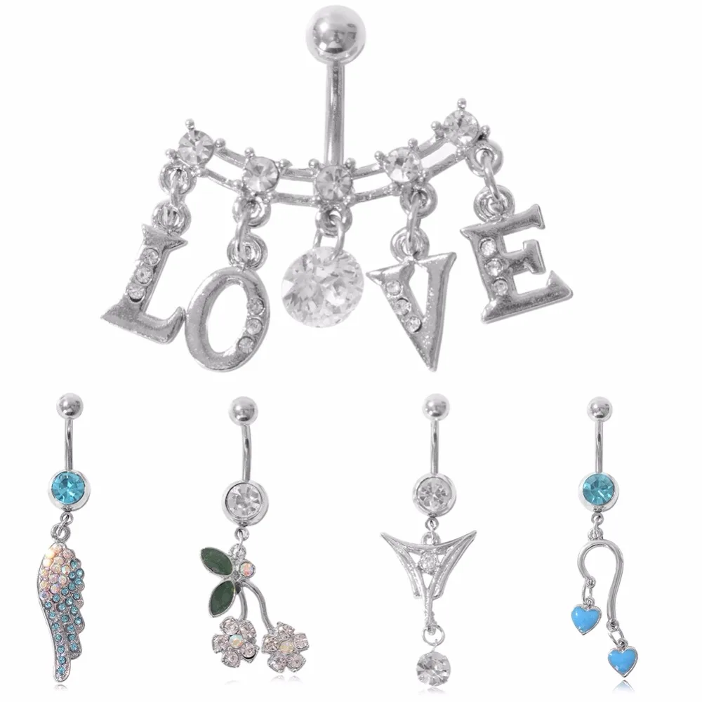 Multi Дизайн нержавеющей стали Циркон rhinestone Многоцветный живота кольца пупка Piercin