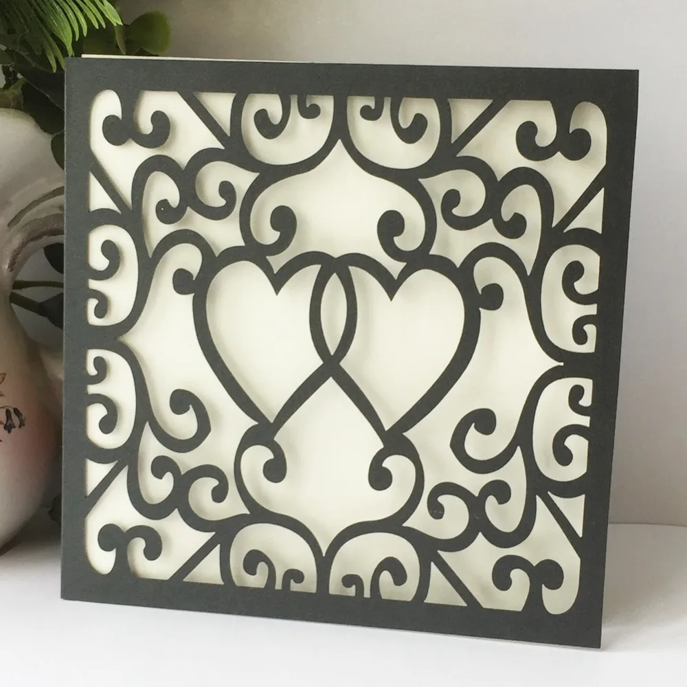 100 шт квадратные лазерные свадебные открытки жемчужные бумажные приглашения