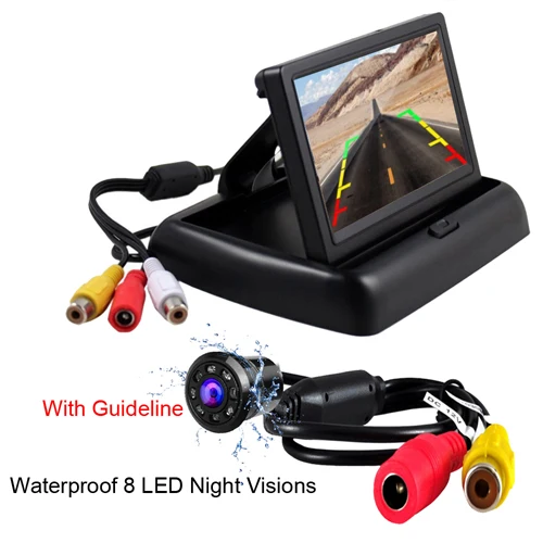 With 8 LED Camera Camecho автомобильный монитор 4," дисплей для камеры заднего вида складной цветной TFT lcd 4,3 дюймов HD экран для автомобиля обратный - Цвет: With 8 LED Camera