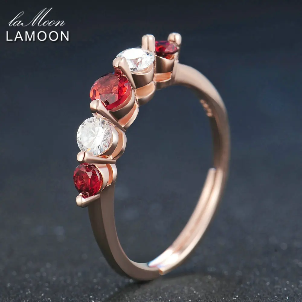 LAMOON Rings Perfect set 3mm-4mm 100% Natural Red Garnet Ring 925 Sterling Silver Jewelry Romantic Wedding Band Anillos Mujer | Украшения и