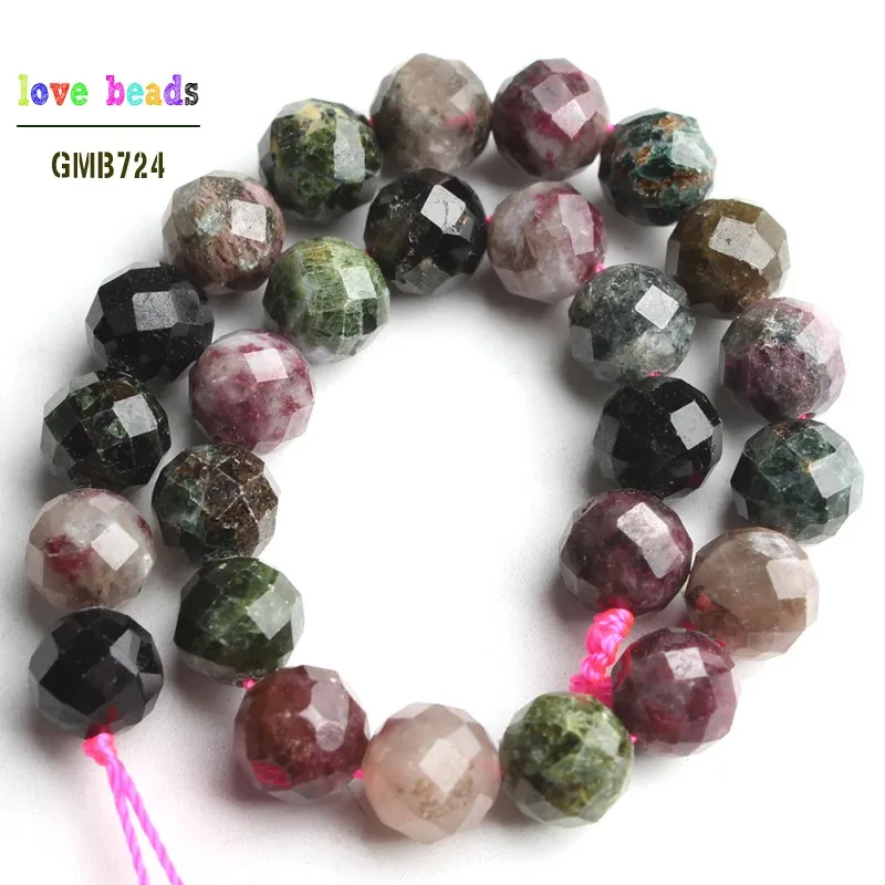 

AAA Natural Faceted Colorful Tourmaline Stone Round Beads for Jewelry Making Diy Bracelet Necklace 7.5'' strand 6mm 8mm