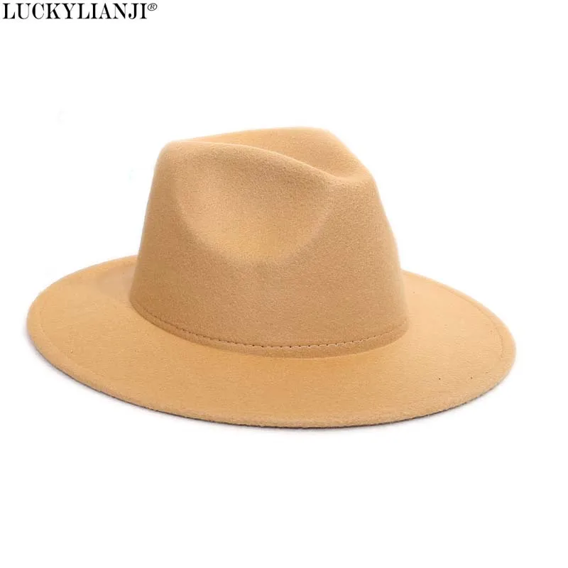 LUCKYLIANJI Retro HQ Wool Felt Kid Child  Children Solid Color Panama Fedora Hat  Vintage Gangster Cap (Size:54cm,Adjust Rope)