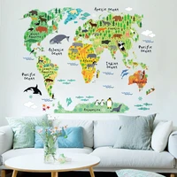 colorful animal world map wall stickers for kids rooms living room home decorations pvc decal mural art 037 diy office wall art