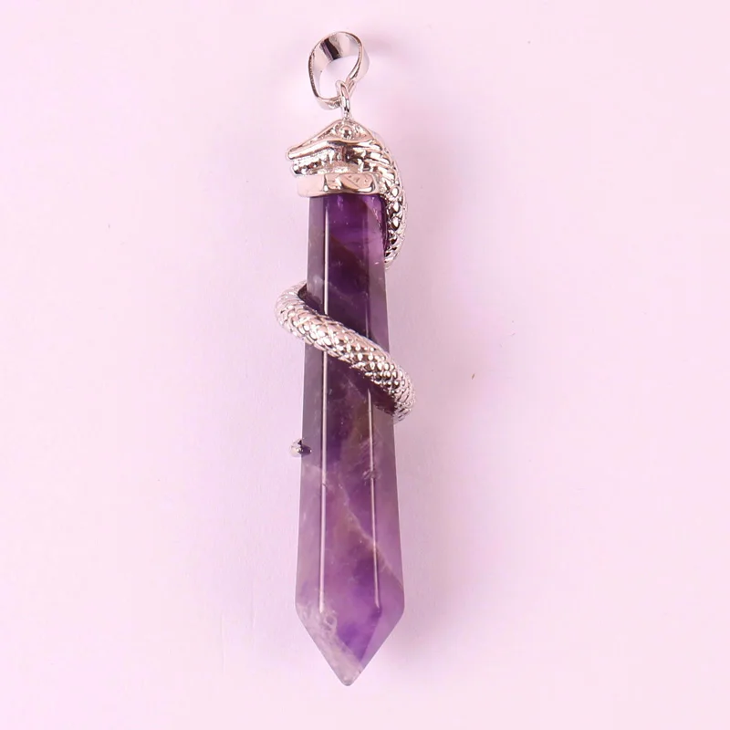 Amethyst Tigereye/Crystal/Onyx/Песчаник/содалит/Jaspe/Розовый кристалл/опал/Зелёные малахитовые кулон украшение Змея 1 шт - Окраска металла: Amethyst