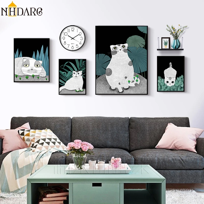 

Cartoon Animals Lovely Cat Kids Decoration Painting Canvas Print Painting Poster Art Wall Pictures for Living Room Home Decor