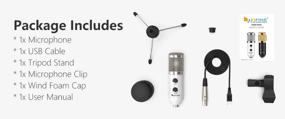Fifine USB микрофон, Plug& Play конденсаторный микрофон для ПК/компьютера Podcasting one line meeting self Studio orecording(K056
