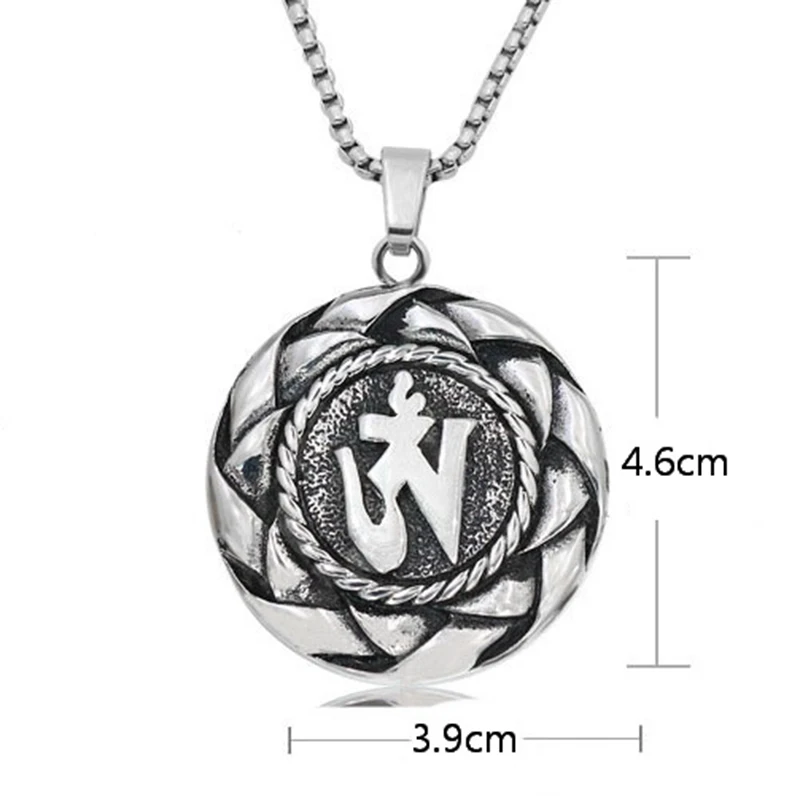 Antique silver personalized Om Mani Padme Hum necklace Circular pendant free ship | Украшения и аксессуары