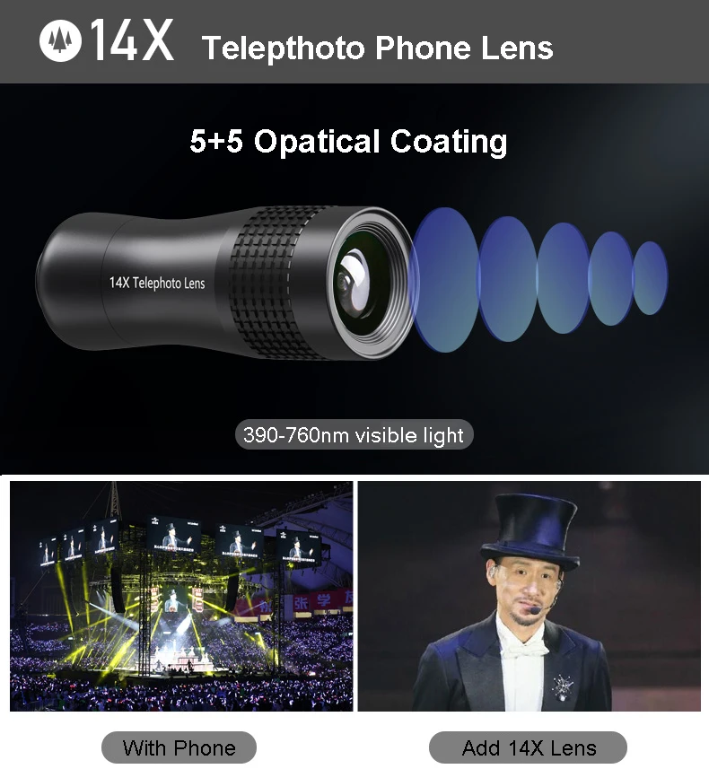 Комплекты объективов для камеры телефона: макрообъектив 14X телеобъектив