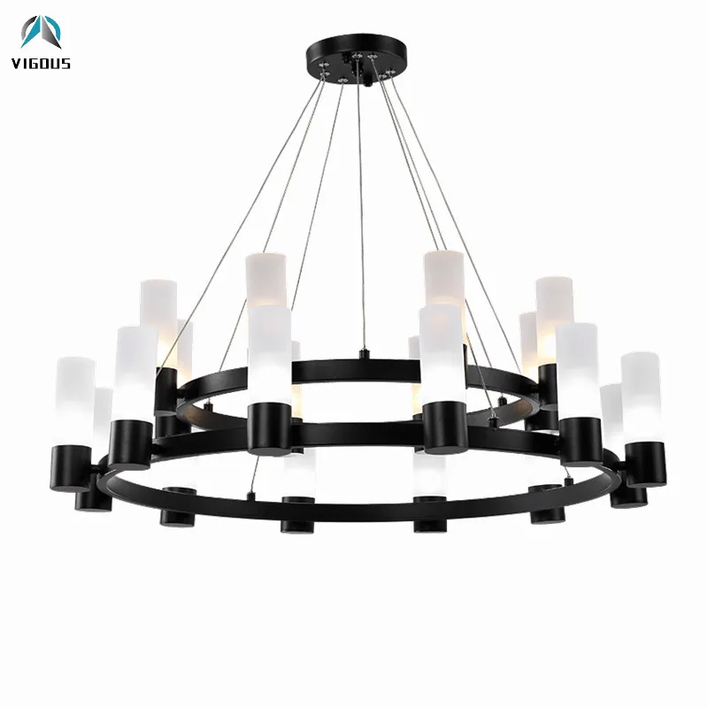 

American Modern Matte Black Round G9 Led Chandelier Acrylic Shades Cable Pendant Chandelier Lamp Indoor Lighting Led Droplight