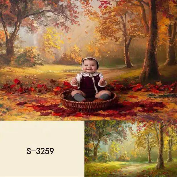 Baby Shower Осенняя желтая куртка леса деревьев дороги Живописный фон для фотосъемки