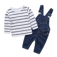 mother kids striped baby boy clothes newborn long sleeve t shirt denim overalls newborn clothes casual baby clothing set