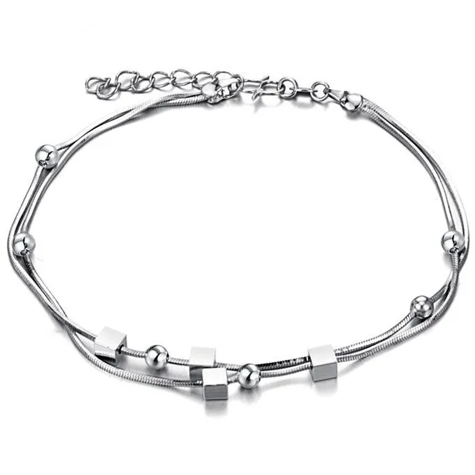 Серебряные браслеты на ногу с маленькими кубиками для девочек Бесплатная
