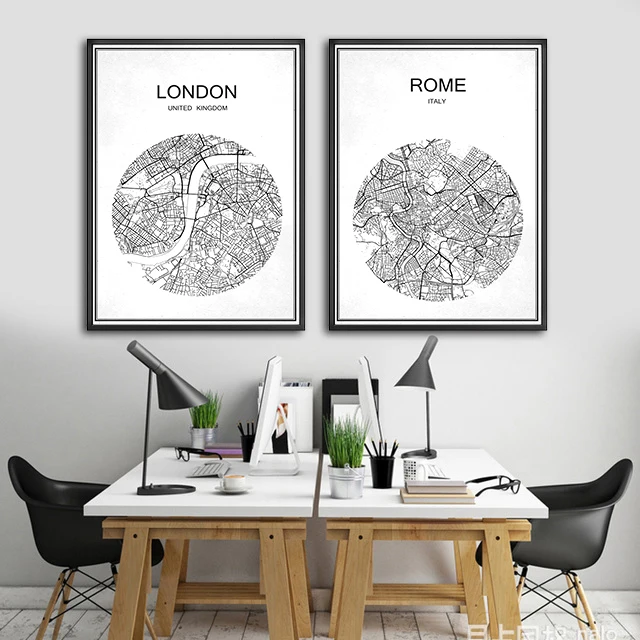 Черный белый цвет карта городов мира Стокгольма Швеции принт с покрытием Бумага