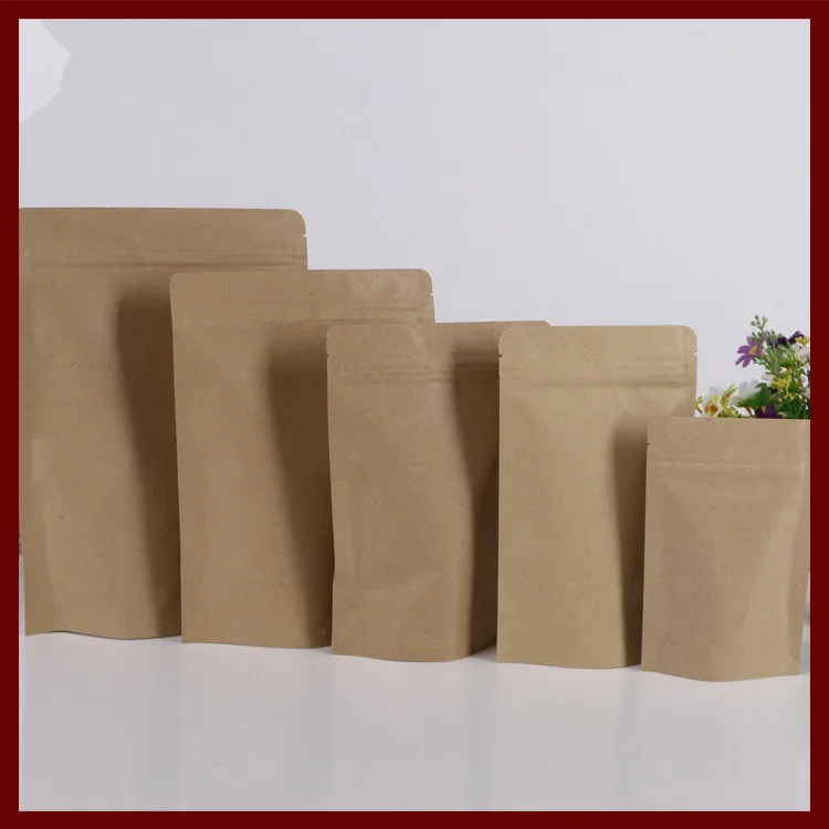 500pcs/lot 15x24+4 Brown Kraft Paper Bag No Window Stand Up Zipper/zip Lock Jewelry Packaging Bag Paper Bags For Gifts/tea Bags