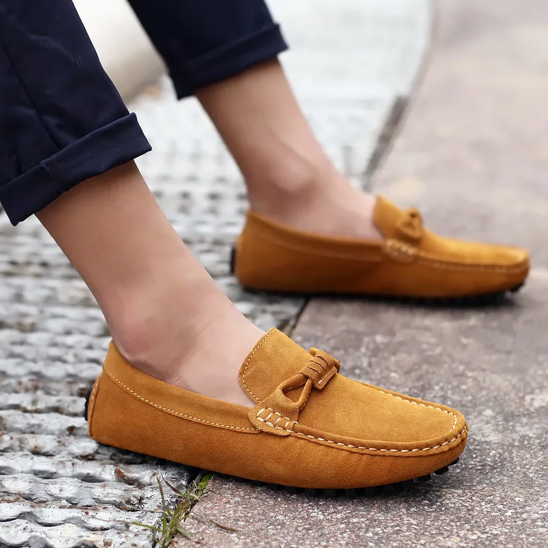 

28-65 Natural Suede Moccasins Men Shoes Causal Breathable Men Loafers Plus Size Large Slip On Driving