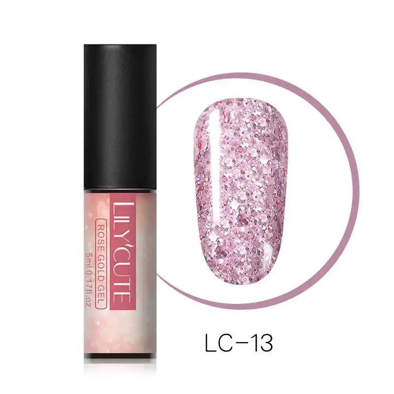 LC-13 LILYCUTE, 5 мл, розовое золото, УФ-гель для ногтей, блестки, блестки, замачиваются, УФ Гель-лак, цветной лак для ногтей, сделай сам, лак для ногтей - Цвет: LC-13