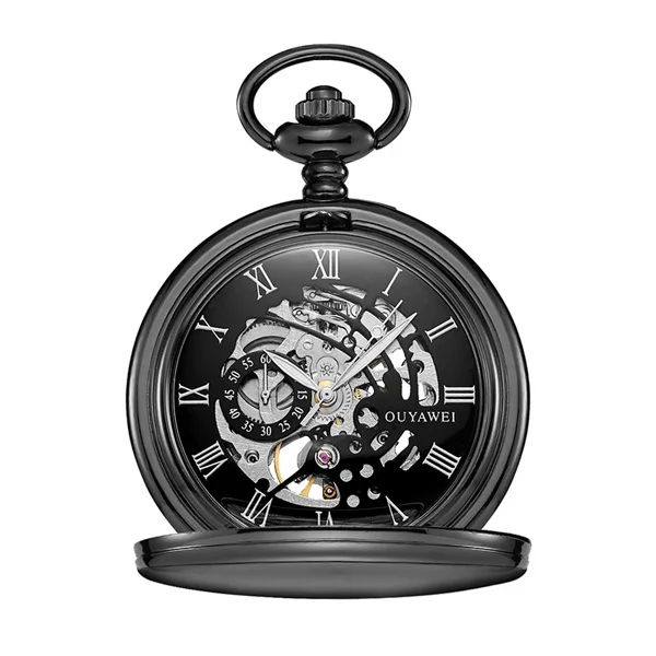 black Pocket Watch 1 Бренд OUYAWEI Винтаж Бронзовый полый стимпанк Скелет антикварные часы Для мужчин Для женщин ретро кулон карманные часы Механические цепь Fobs - Цвет: black Pocket Watch 1