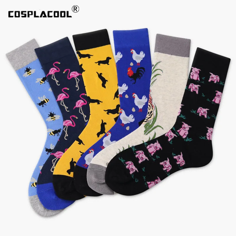 

[COSPLACOOL]Mens Socks Women Animal Flamingo Dog Pig Novelty Socks Combed Cotton Funny Socks Men Big Size Crew Skateboard Socks