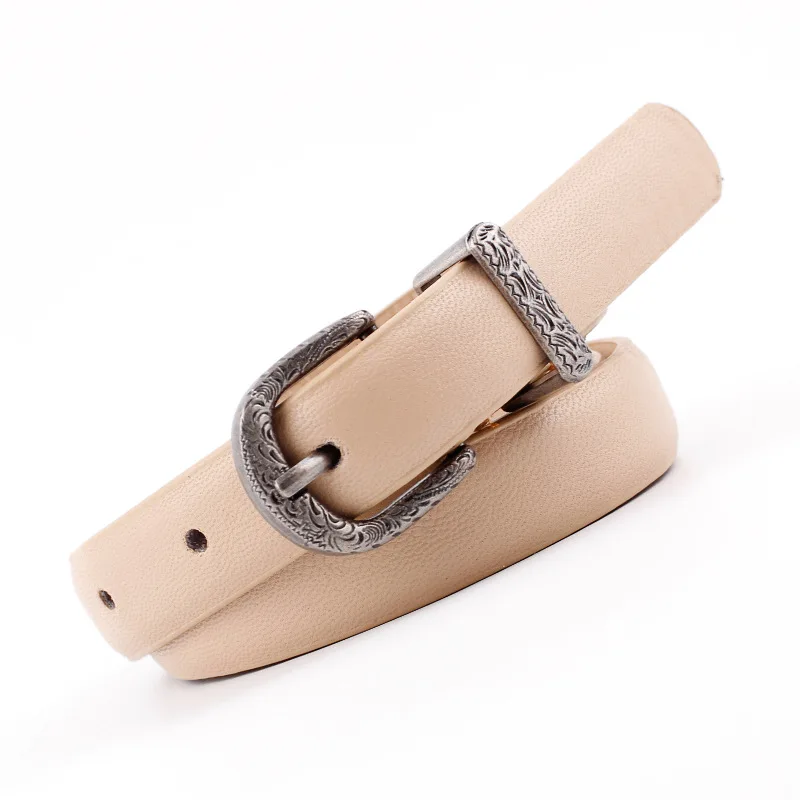Хаки New Designer Ladies Boho Vintage Belt Buckle Belt Woman Thin Narrow Black White Red Brown Leather Belts for Women Jeans - Цвет: Хаки