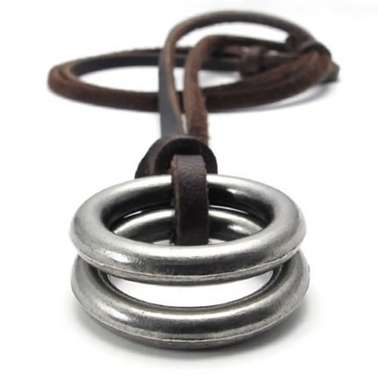 Фото Jonline24h винтажный Стиль сплав двойной круглый кулон регулируемый кожаный шнур