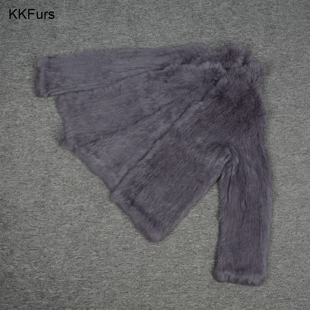 JKKFURS 2021 Новая Женская Толстая вязаная шуба из 100% натурального кроличьего меха