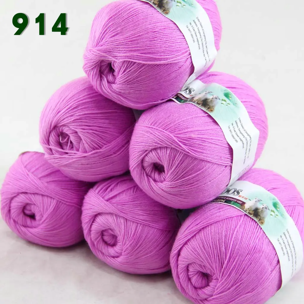 Iris pink 914 Лот из 6 мотков тонкая кружевная Мягкая шерстяная акриловая кашемировая пряжа трикотажная 238-пряжа C1 - Цвет: Iris pink 914