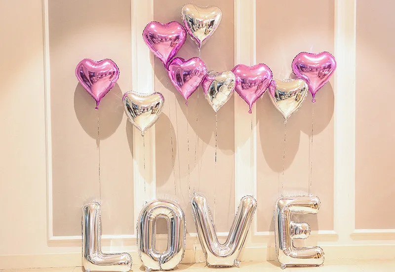 1Set Foil Balloon 32 inch Silver &quotLOVE&quot Letters With Heart-shaped Balloons Romantic Wedding Happy Birthday Party Decor | Дом и сад