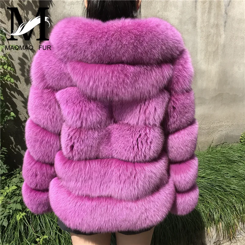 Горячие натуральным лисьим мехом пальто Полный Пелт Теплые плотные зимние