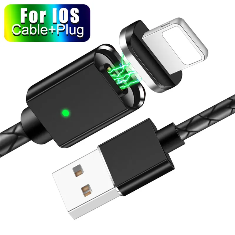 Магнитный кабель Олаф для iPhone X XS Max 8 7 Plus зарядный провод, usb-кабель для iPhone 6 6S Plus светодиодный магнитный usb-кабель для зарядки - Цвет: Black IOS Cable