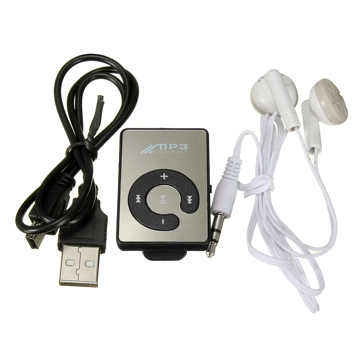 Мини музыкальный mp3-плеер с usb-кабелем с наушниками черный/красный/белый/зеленый/фиолетовый/синий/розовый - Цвет: Черный
