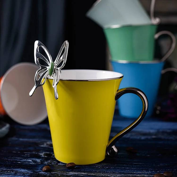 GLLead Silvering Hand Shank Ceramic Mug Simple Creative Coffee Mugs Office Tea Cup Porcelain 300ml Drinkware