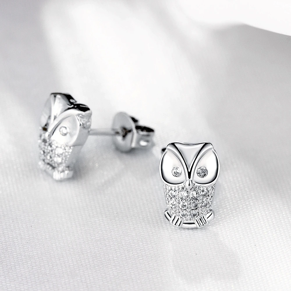 10pcs Wholesale Retail Owl Jewelry Genuine 925 Sterling Silver With Shining Cubic Zirconia Gem Stone Animal Woman Stud Earrings | Украшения