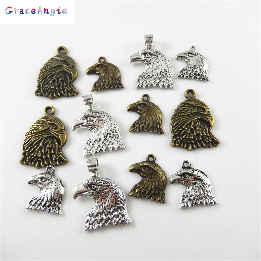 GraceAngie 8PC Punk Style Eagle Shape Antique Bronze Necklace Pendant Charms Zinc Alloy Bracelet Crafts DIY Jewelry Findings | Украшения и