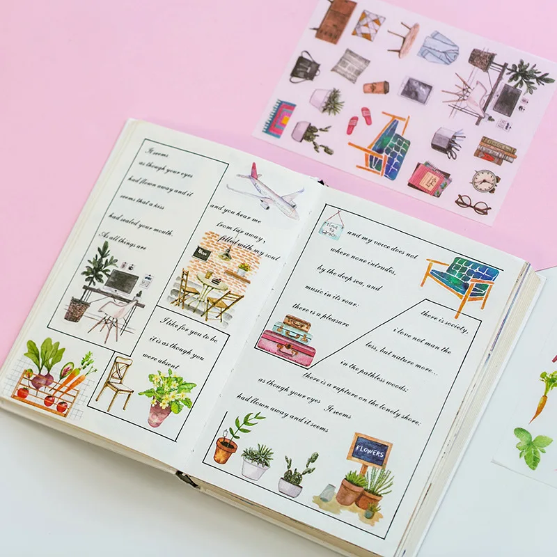 6 листов Kawaii Садоводство Пособия по кулинарии инструменты овощи ежедневные вещи
