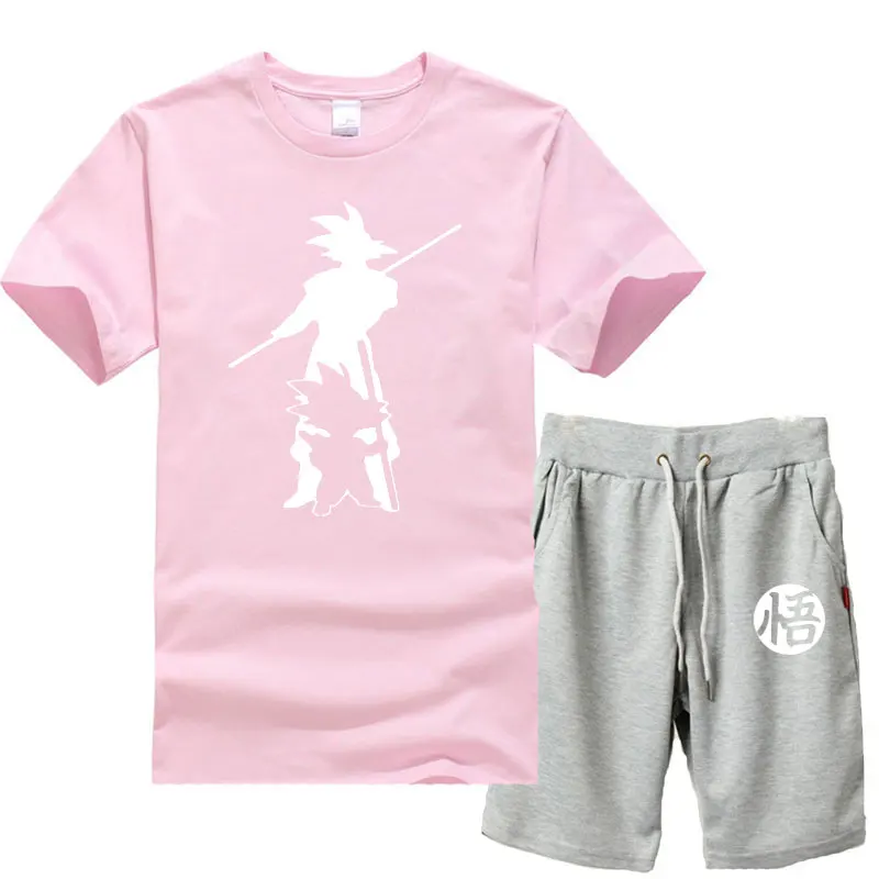 pink light gray 1 Новинка года; летняя футболка с принтом «Жемчуг дракона Z Goku» из 2 предметов+ шорты; футболка с короткими рукавами и круглым вырезом Повседневная брендовая одежда Vegeta Harajuku - Цвет: pink light gray 1