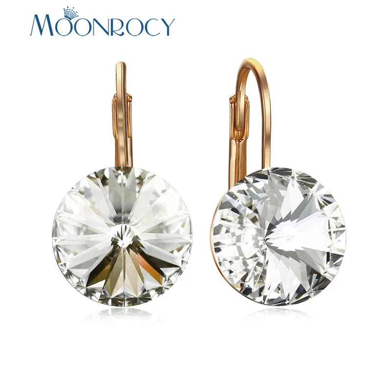 Серьги MOONROCY с белыми кристаллами цвета розового золота/серебра круглые