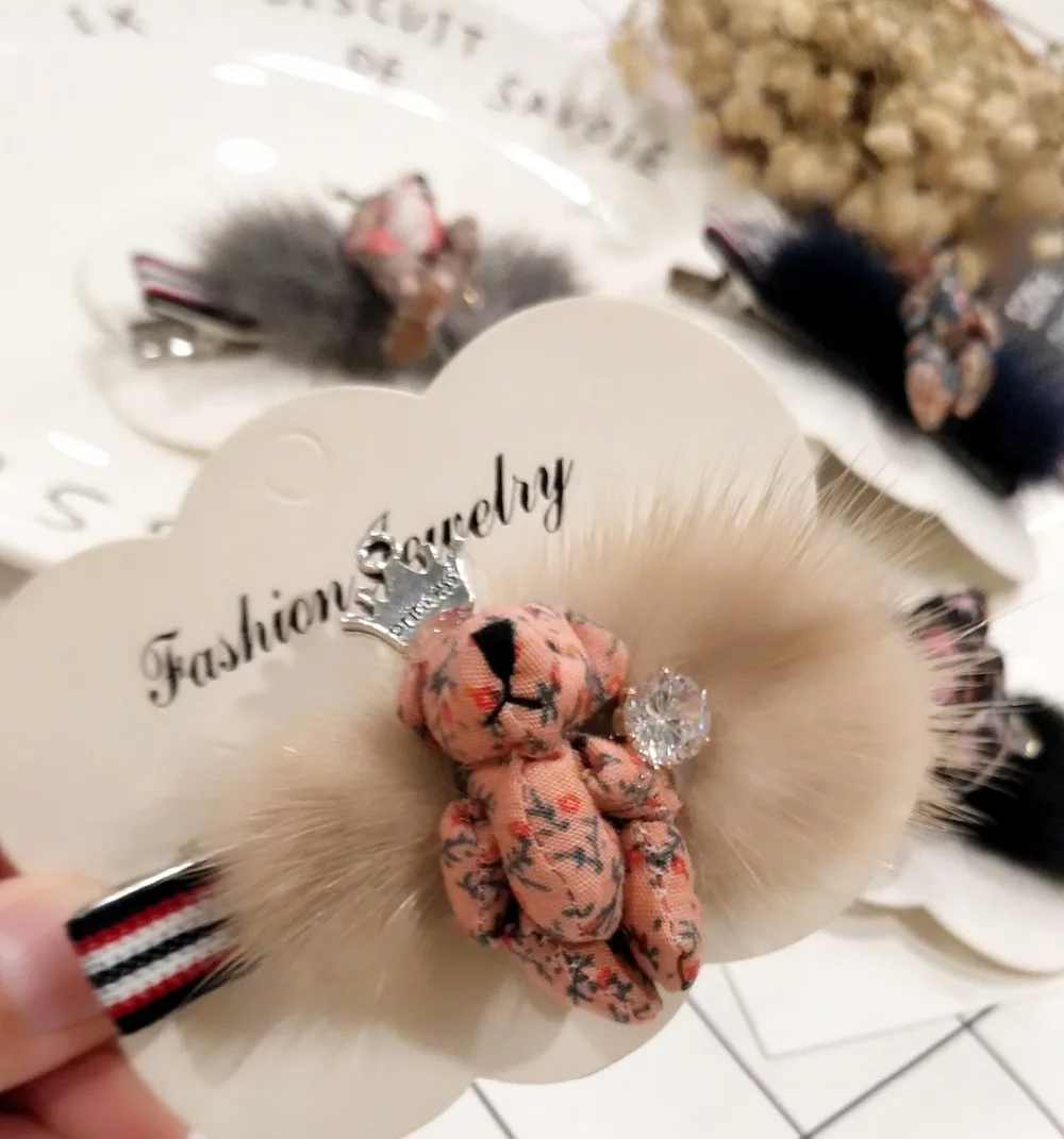 Корейский шерстяной Плетеный цветок шар Циркон сторона челка зажим аксессуар