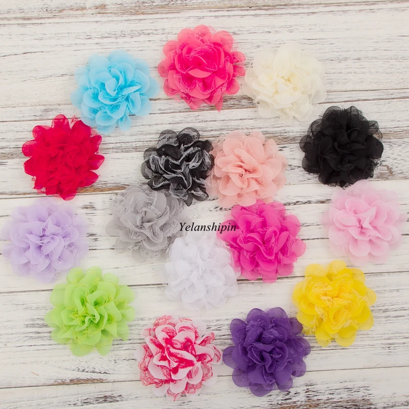 

1PC 4.1" 17colors Newborn Shabby Lace Mesh Chiffon Hair Flowers Clips For Headband Fabric Flower Clip For Girls Hair Accessories