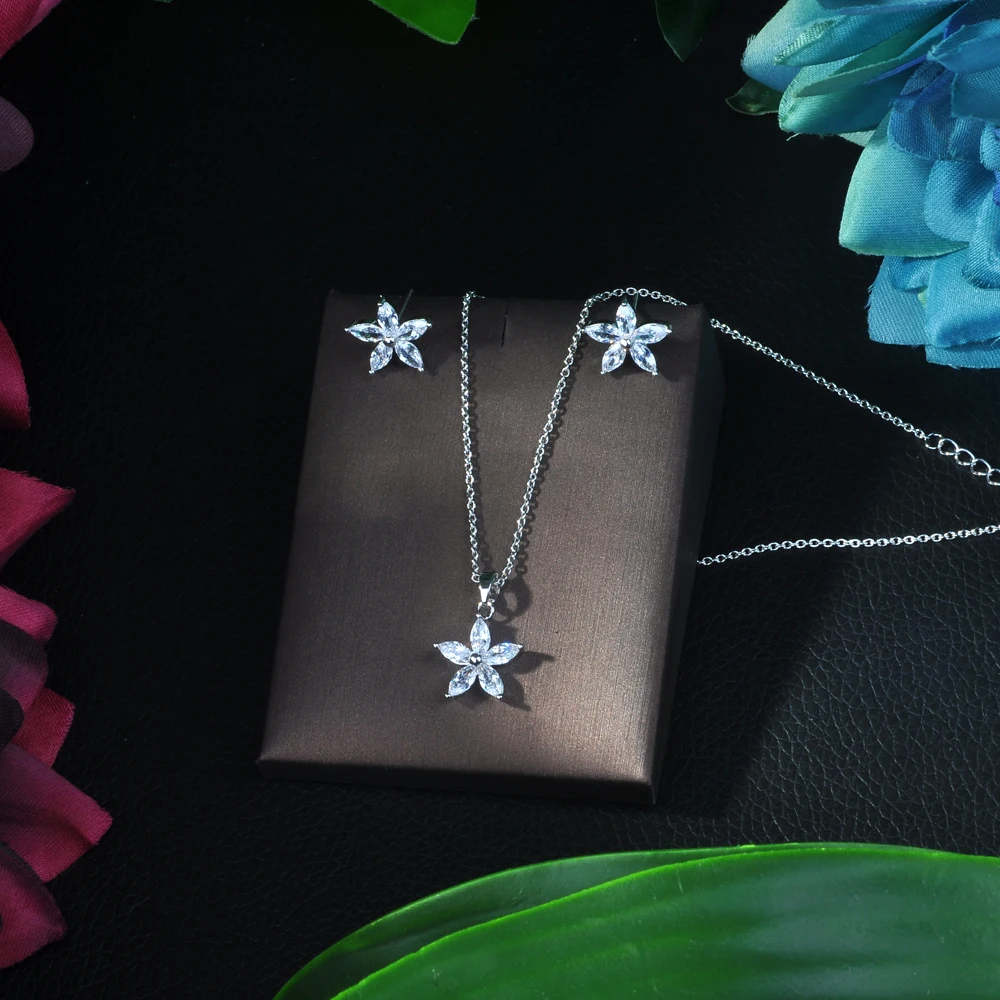 Hiневесты роскошный бум для женщин Помолвочное ожерелье с фианитом серьги