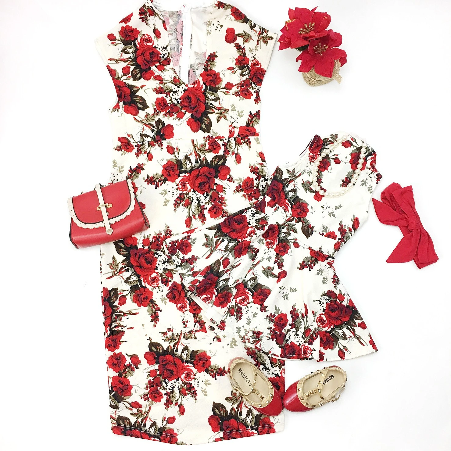 Одинаковые Платья с цветочным принтом для всей семьи элегантные платья розами в