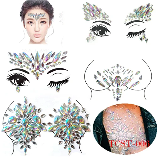 TCST-006 4pcs 1 Set 24 стиля клейкий липкий стикер для драгоценных камней Макияж Лицо Boob кристалл драгоценности фестиваль драгоценные камни вечерние наклейки для макияжа s лицо драгоценные камни для тела - Цвет: TCST-006 4pcs 1 Set