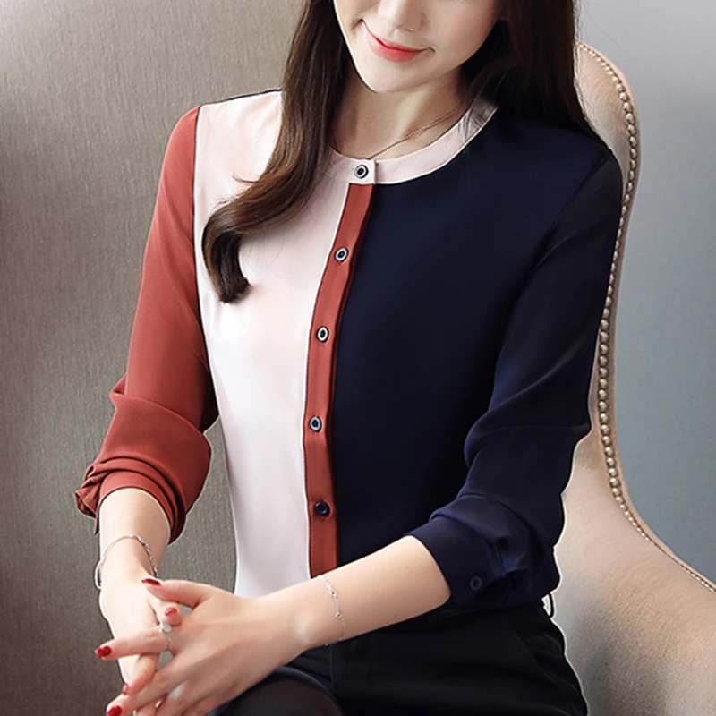 Женские топы и блузки шифоновые женские рубашки с длинным рукавом корейская мода