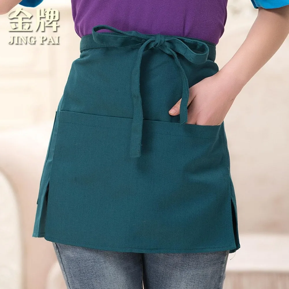 

Restaurant big pocket short waitress waist apron cotton chef apron with pockets working apron