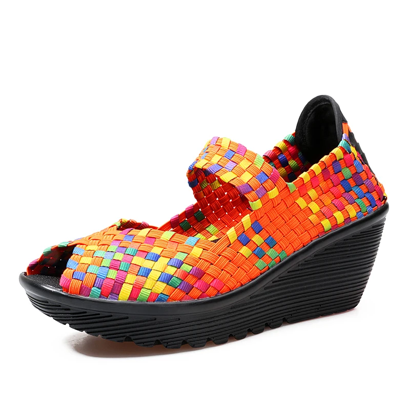 LEMAI/2018 летние женские босоножки на платформе Женская тканая обувь плоской