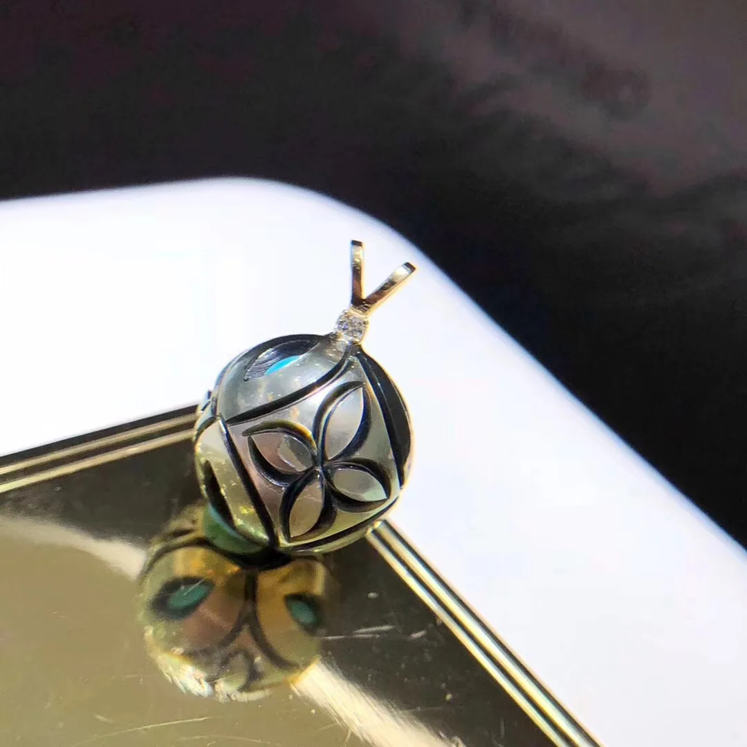11-12 мм галатеа Tahitian Бирюзовый жемчуг кулон с 14K золотой держатель Женский подарки