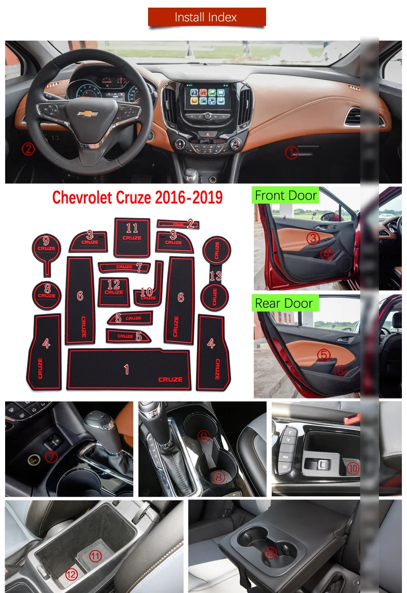 Противоскользящие резиновые коврики для ворот коврик чашки Chevrolet Cruze 2 2016 2017 2018 2019