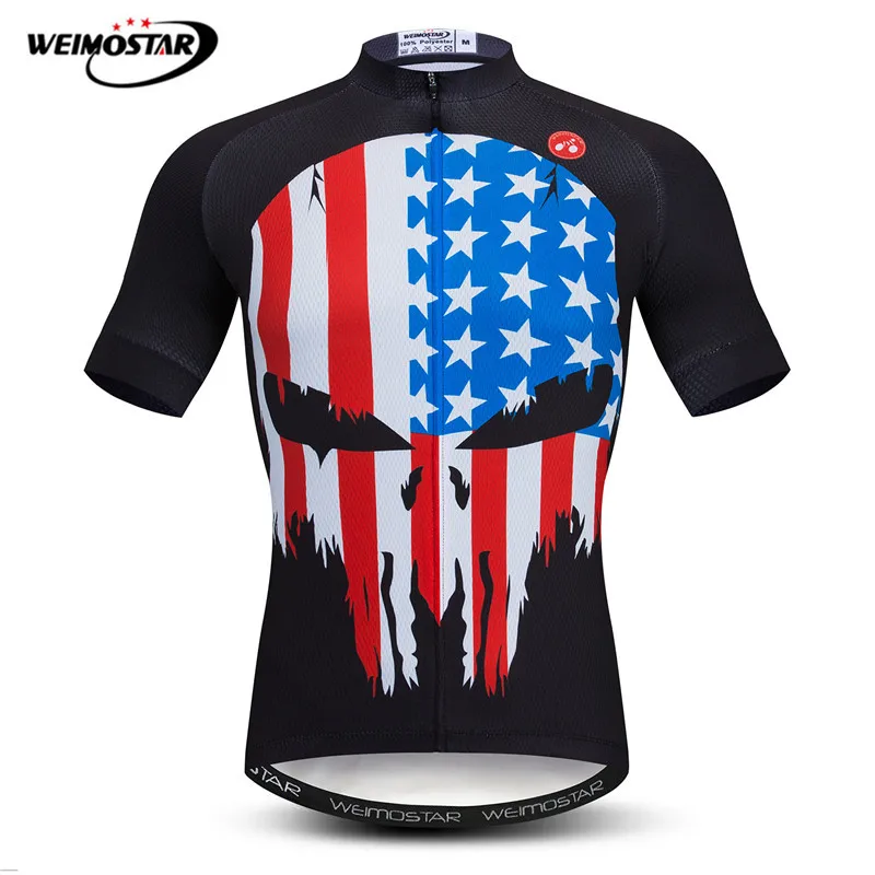 

Weimostar череп флаг США Велоспорт Джерси рубашка мужская летняя с коротким рукавом горный велосипед одежда быстросохнущая MTB Одежда для велоси...