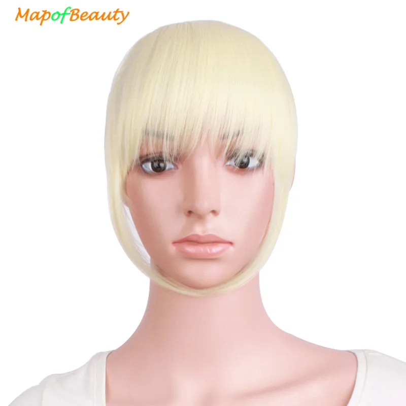 MapofBeauty, прямые накладные волосы из натурального взрыва, челка, коричневый светильник, Золотой зажим, синтетические волосы для наращивания, бахрома, термостойкие