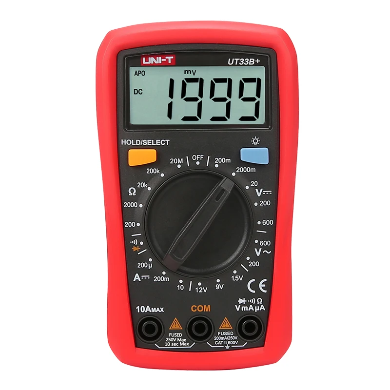 UNI T UT33B + цифровой мультиметр размер ладони DC/AC Ток Ома тестер сопротивления Ne